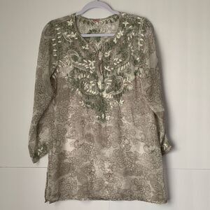 Unknown Elegant Floral Embroidered Sheer Top Tunic Size S